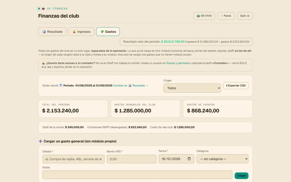 Gastos del club y de cada evento, en un solo lugar