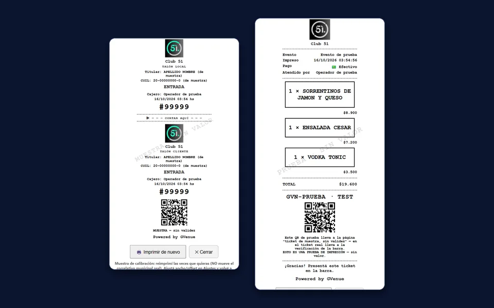 El ticket numerado con talón y el ticket de venta, impresos