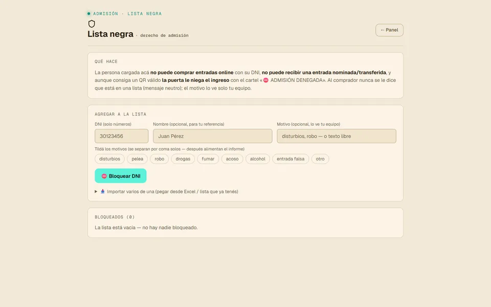 Lista negra por DNI: no compra y no entra